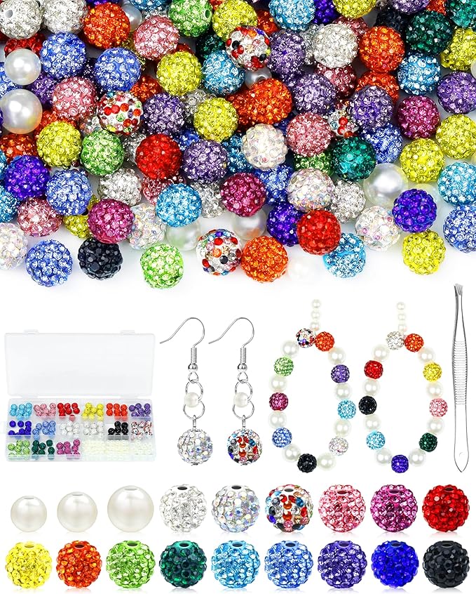 FIVEIZERO 200PCS 10mm Rhinestone Beads Kit, 15 Colors | 2mm Holes, Sparkly Clay by FIVEIZERO