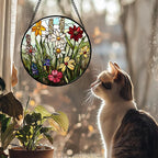 DASTOLL Stained Glass Window Hanging, Colorful Wildflowers Plant Scenery - Image 4