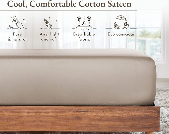 California Design Den Queen Fitted Sheet Only, Soft 100% Cotton Sateen - Image 7