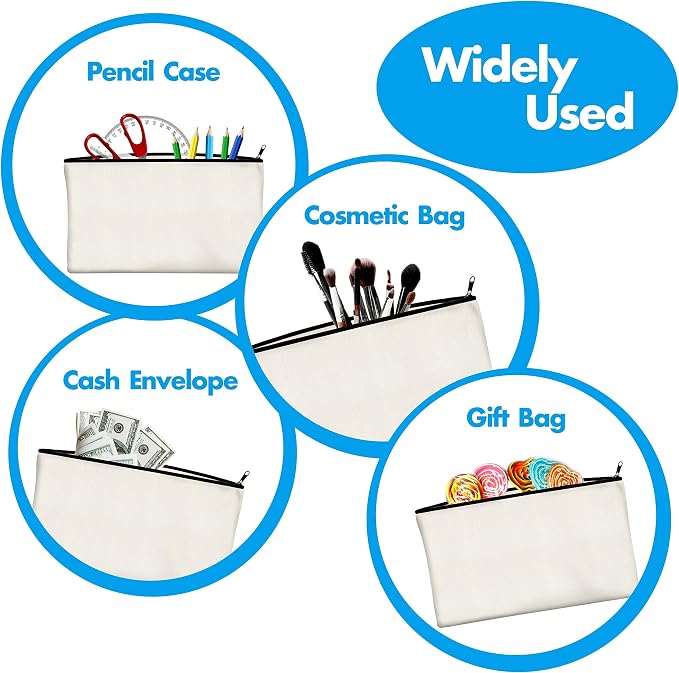 15 Pack Blank Cotton Canvas DIY Craft Zipper Bags Pouches Pencil Case - Image 5