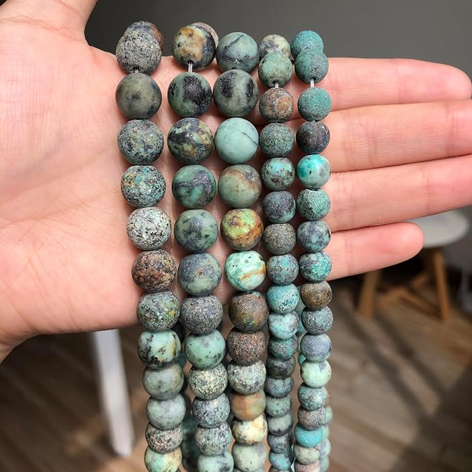 36pcs Natural Matte Africa Turquoise Gemstone Beads，10mm Frosted Round Loose - Image 7