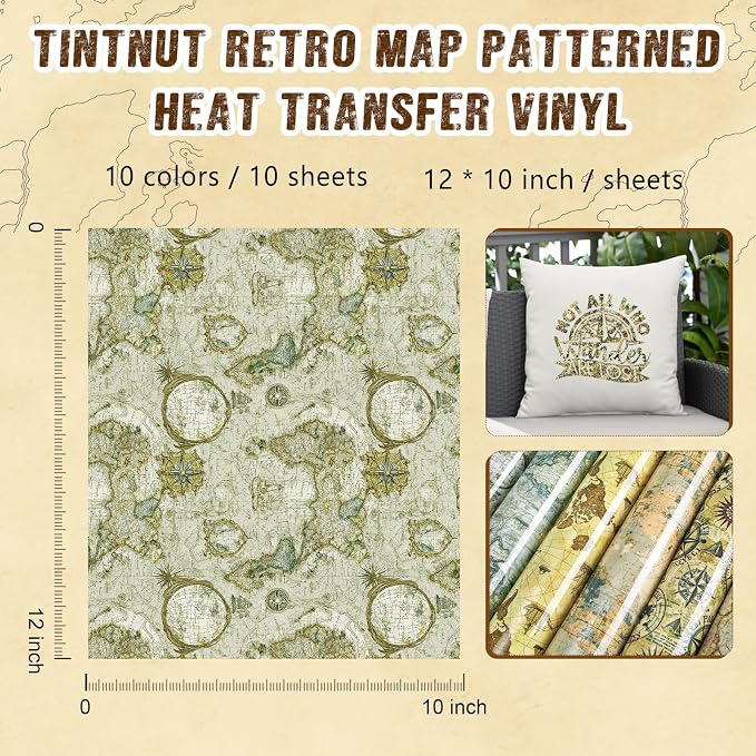 Tintnut Vintage Map Camo Heat Transfer Vinyl, easy cut & weed, stretch washable - Image 2