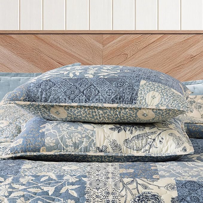 BLOOMHAVEN Quilt Set Queen Size, Patchwork Blue Floral Quilt Sets, Reversible - Image 5