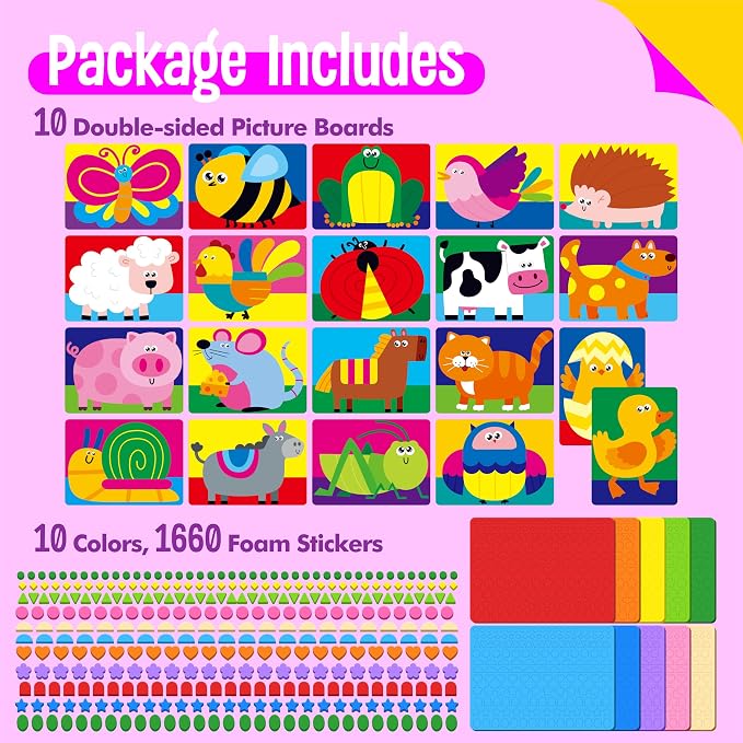 SpriteGru Foam Sticker Art Activity, 20 Farm Animal Art Boards - Image 2