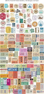 Prstincol 300 Pcs Vintage Travel Stickers Ticket Stickers - Image 9
