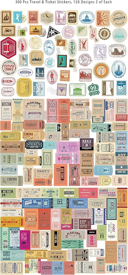 Prstincol 300 Pcs Vintage Travel Stickers Ticket Stickers - Image 9