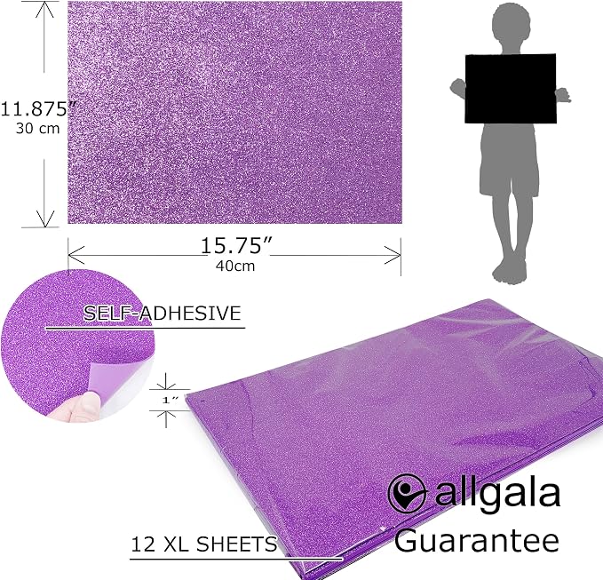 Allgala X-Large Self-Adhesive Glitter EVA Foam Sheets 12 Pack 12x16 inch - Image 2