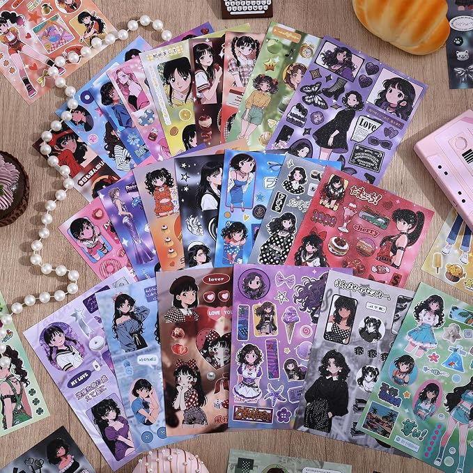 Girl's Japanese Retro Sticker Book, Anime Showa Girl Theme - Image 5
