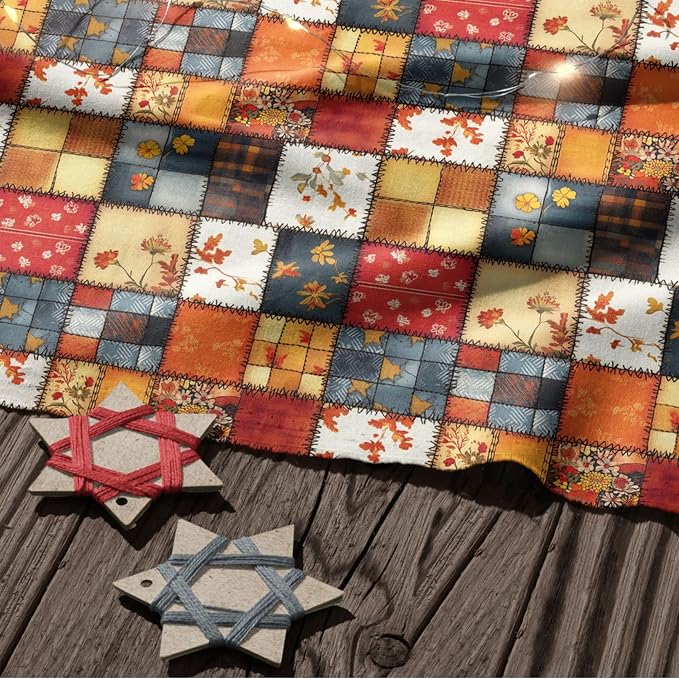 Autumn Patchwork Cotton Fabric Panel 61 x 36.6 Inches, Vintage Quilt Style - Image 8