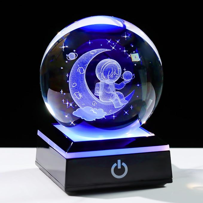 3d Astronaut Moon Crystal Ball Planets Space Decor Astronomy Science Gift | by QianweiCrystal