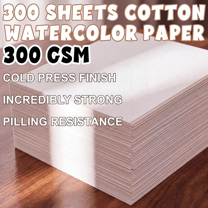 TaoBary 300 Pcs 5 x 7 Inch Watercolor Paper Sheet Bulk 140lb 300gsm White Cold - Image 2