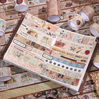 34 Rolls Vintage Washi Tape Set, Letter Map Stamp Stripe Literature Art - Image 7