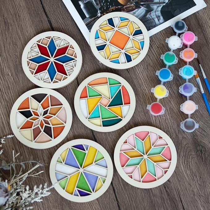 Temlum Wooden Coasters Painting Kit, Paint You Own Coaster Wooden Painting - Image 6