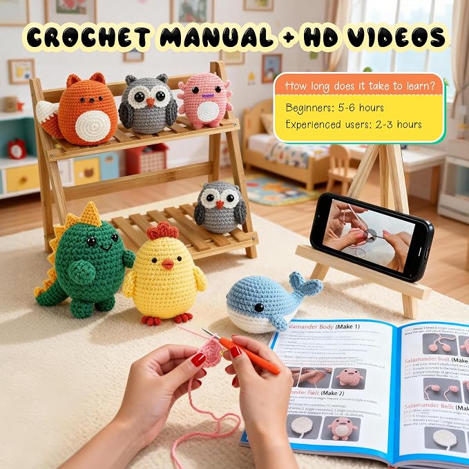 Joyclub Crochet Kit for Beginners 6 PCS Amigurumi Animal Family Crochet Starter - Image 5