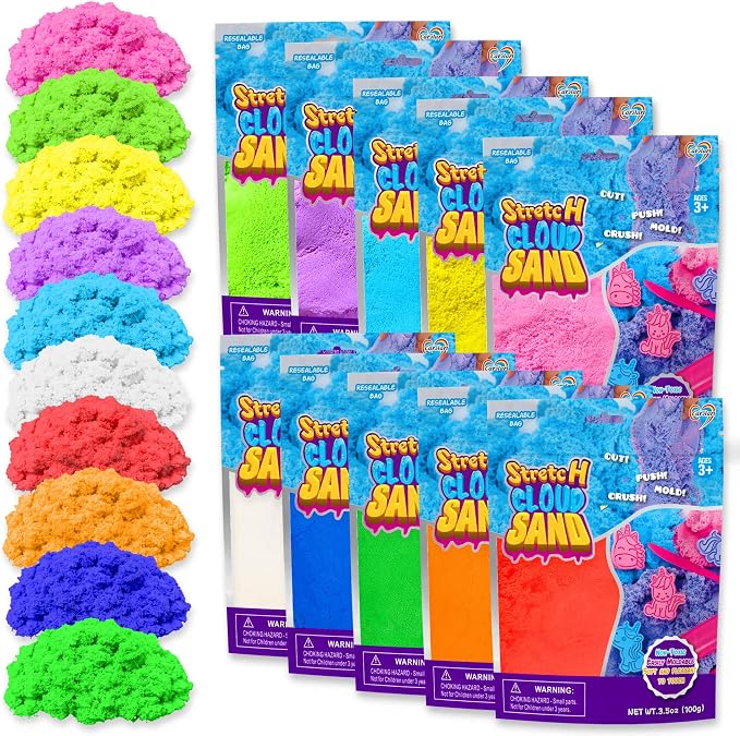 Carolart 10 Colors Cloud Sand, Stretch Sensory Sand Refill by Carolart