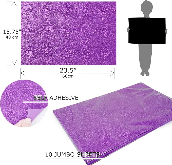 Allgala Jumbo Self-Adhesive Glitter EVA Foam Sheets 10 Pack 16x24 inch Paper - Image 2