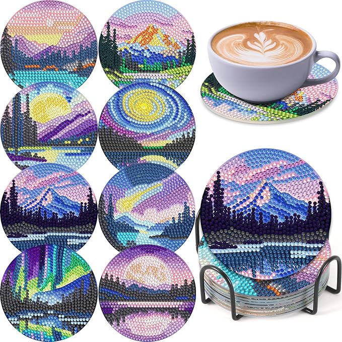UPINS 8 Pcs Diamond Art Painting Coasters by UPINS
