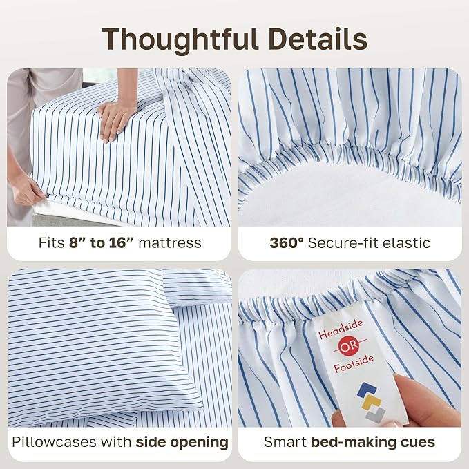 California Design Den Printed Striped Bed Sheets King Size Set - Image 5