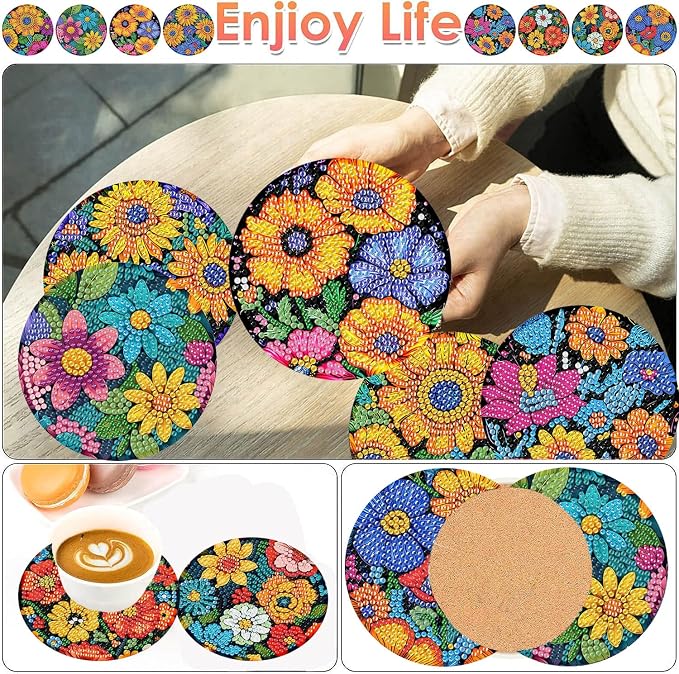 ijbnhd 8 Pcs Flowers Diamond Art Coasters - Image 2