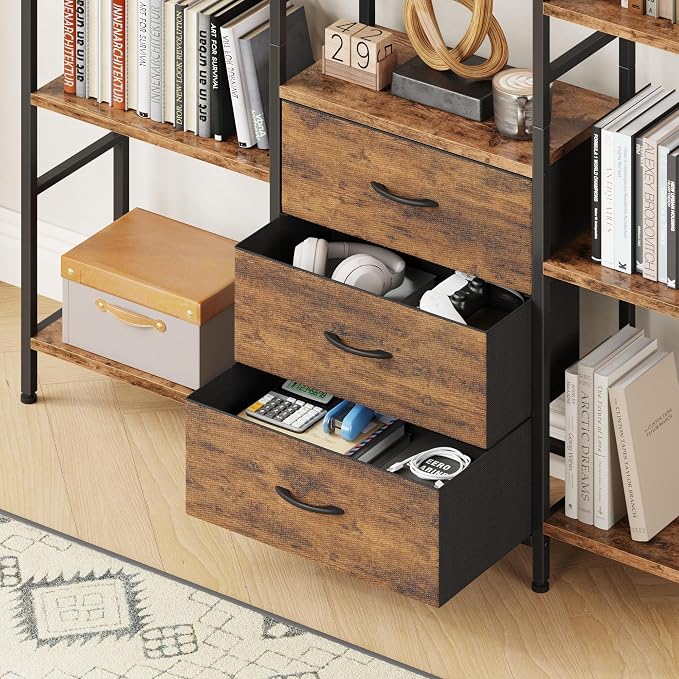 AFLUI Triple Bookshelf with 3 Fabric Drawers, 4-Tier Book Shelf and 10 Display - Image 4