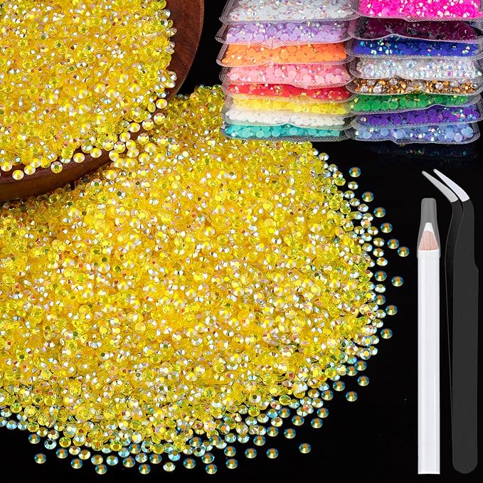5000pcs 3mm Resin Rhinestones Bulk, Transparent Lemon Yellow AB Flatback Round by BELLEBOOST