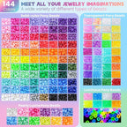 Gionlion 7 Boxes Pony Beads Bracelet Making Kit, 144 Colors 6x9mm Kandi Rave - Image 2