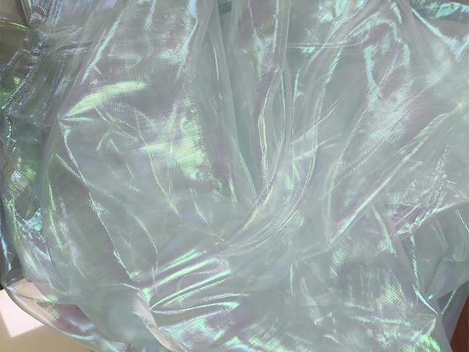 Aqua Blue Iridescent Organza Fabric - Image 5