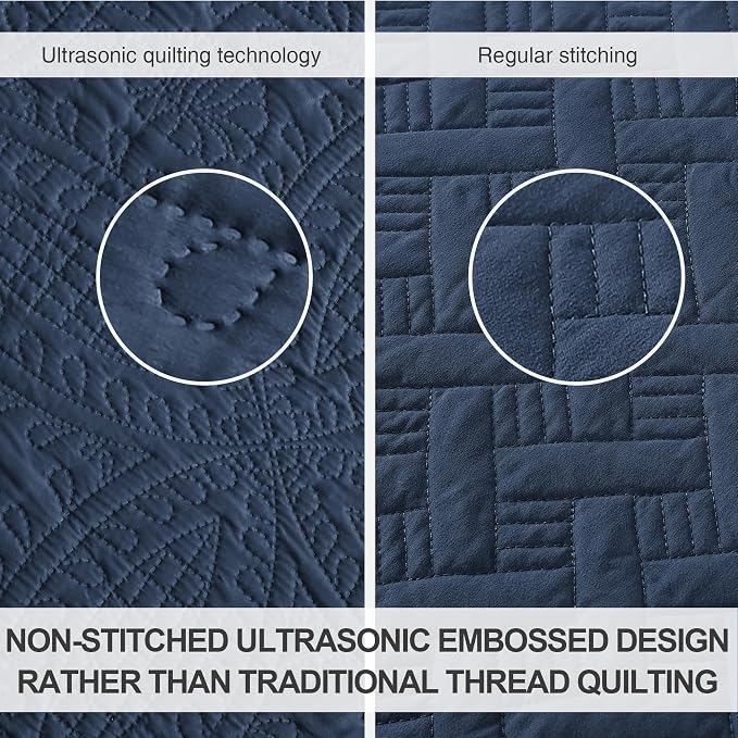Love's cabin Quilts for Queen Bed Navy Blue Bedspreads - Image 3