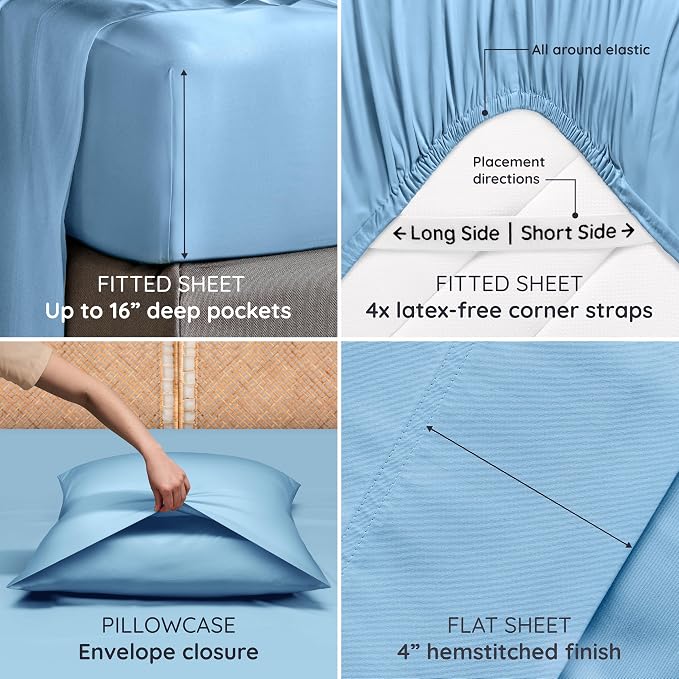 Bambaw Queen Sheet Set – 4pcs 100% Viscose Derived from Bamboo Sheets Queen - Image 5