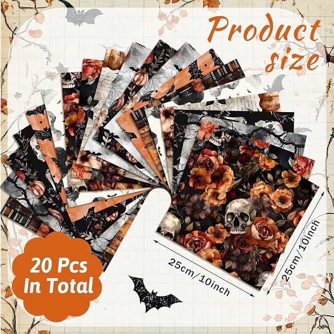 HunnmingRe 20 Pcs 10''x10'' Halloween Quilting Fabric Square Spooky Gothic - Image 2