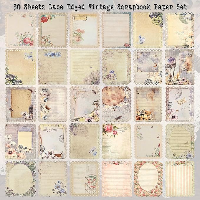 30 Sheets Lace Edged Vintage Scrapbook Paper, Scrapbooking, Stationery Letter - Image 2