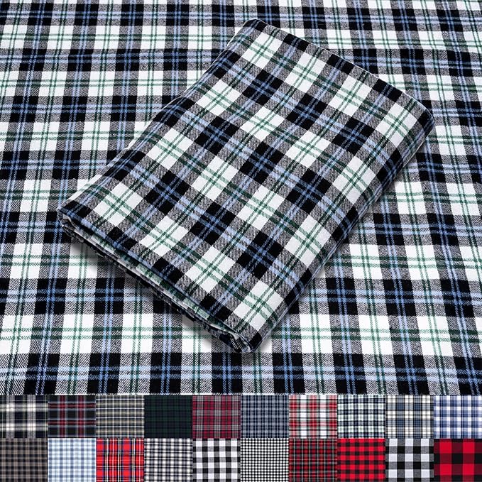 Pico Textiles 20 Yards Bolt Blue and White Tartan Plaid Flannel Fabric by PicoTextiles