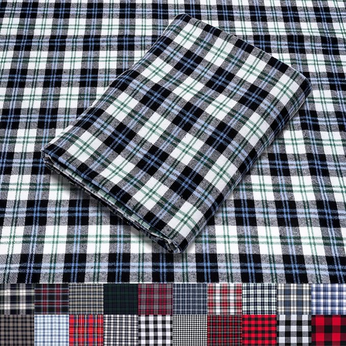 Pico Textiles 1 Yard Blue and White Tartan Plaid Flannel Fabric by PicoTextiles