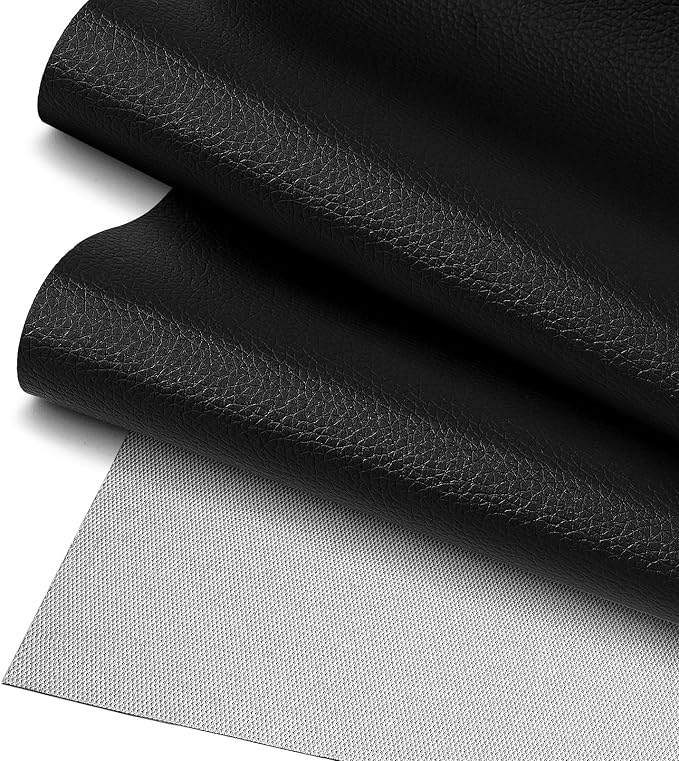 Black Faux Leather Fabric 79"×55" Lychee Grain Upholstery Vinyl by JERLITU
