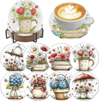 8 PCS Flowers Diamond Art Coasters Kits | Diamond Paintings Coasters by Benjenes