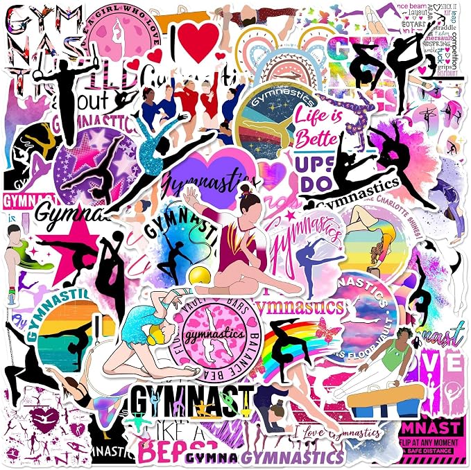50 Pcs Gymnastics Stickers for Girls, Cute Gymnast Sport Vinyl Decals, by Unknown