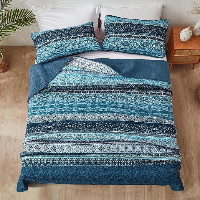 WONGS BEDDING Boho Queen Quilt Set, Lightweight Microfiber Bed Decor Bedspread - Image 4