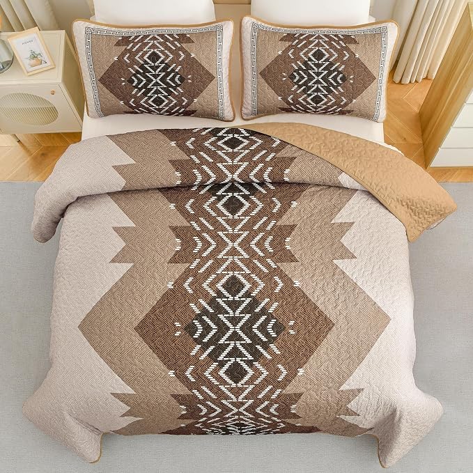 Dintszyayue Boho Full Size Quilt Set, 3 Pieces Aztec Texture Bedding Coverlet - Image 2