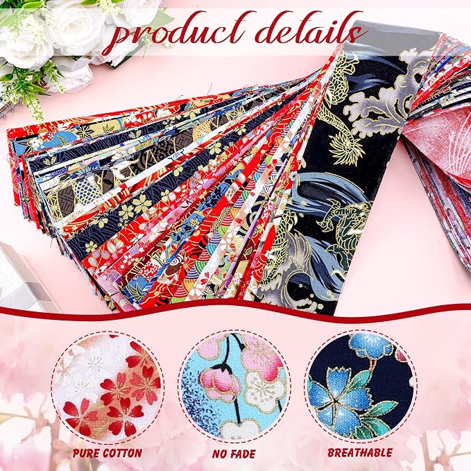 Kingdder 70 Pcs Japanese Jelly Fabric Quilting Strips, 2.55 Inch Precut Cotton - Image 3