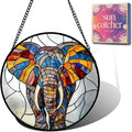 Elephant Acrylic Suncatcher Faux Stained Glass Window Hanging 7.8" | Birthday by Unknown