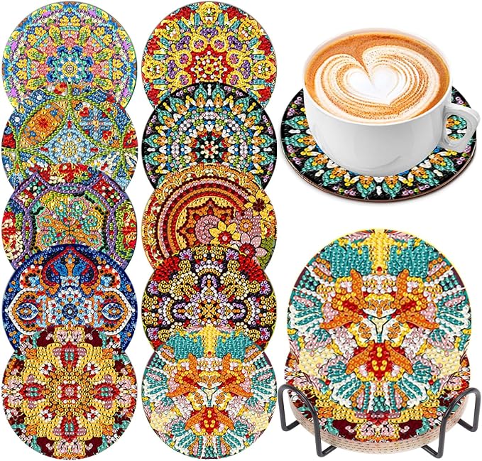EWJRNSF 10 PCS Mandala Diamond Art Coasters Kit by EWJRNSFDiamondPainting