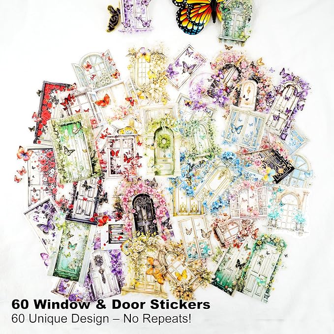 60PCS Butterfly Window PET Stickers – Romantic Vintage Style Journal Supplies - Image 2