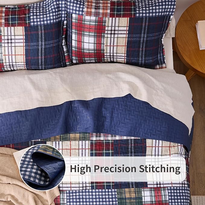 PPOLCA Patchwork Queen Quilt Bedding Set, Plaid Lightweight Reversible - Image 3