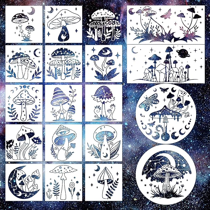 Keluna Mushroom Stencils for Painting, 12 Inch Large Reusable Crescent Moon by KelunaPaintingStencils