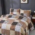 Mybedsoul Patchwork Quilt Set Queen Size, 3 Pieces Brown Floral Plaid Patchwork - Image 5