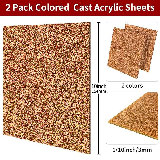 2 PCS 10 x 10 inch Glitter Colored Plexiglass Acrylic Sheets - Image 2