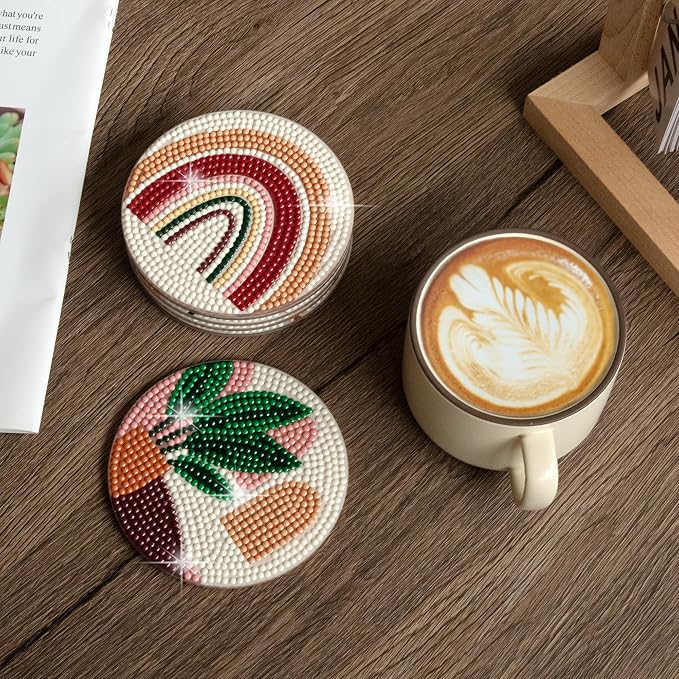 Temlum 6 Pcs Diamond Painting Coasters Kit, Abstract Plant Diamond Art Coasters - Image 6