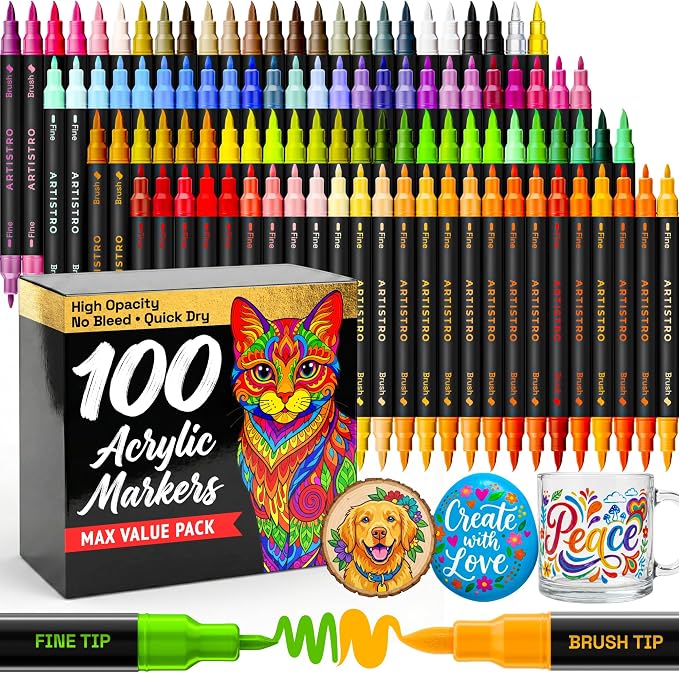 ARTISTRO Acrylic Glass Markers for Wine Glasses and Drinkware, Vibrant Dual Tip by ARTISTRO