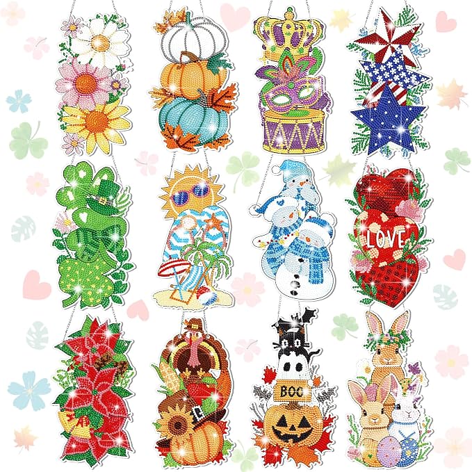 Cinnvoice 12 Pcs Summer Seasonal Diamond Art Hanging Ornament Kit by Cinnvoice