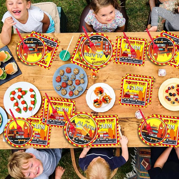 100 Pcs Firetruck Birthday Party Decorations Fireman Plates and Napkins - Image 7